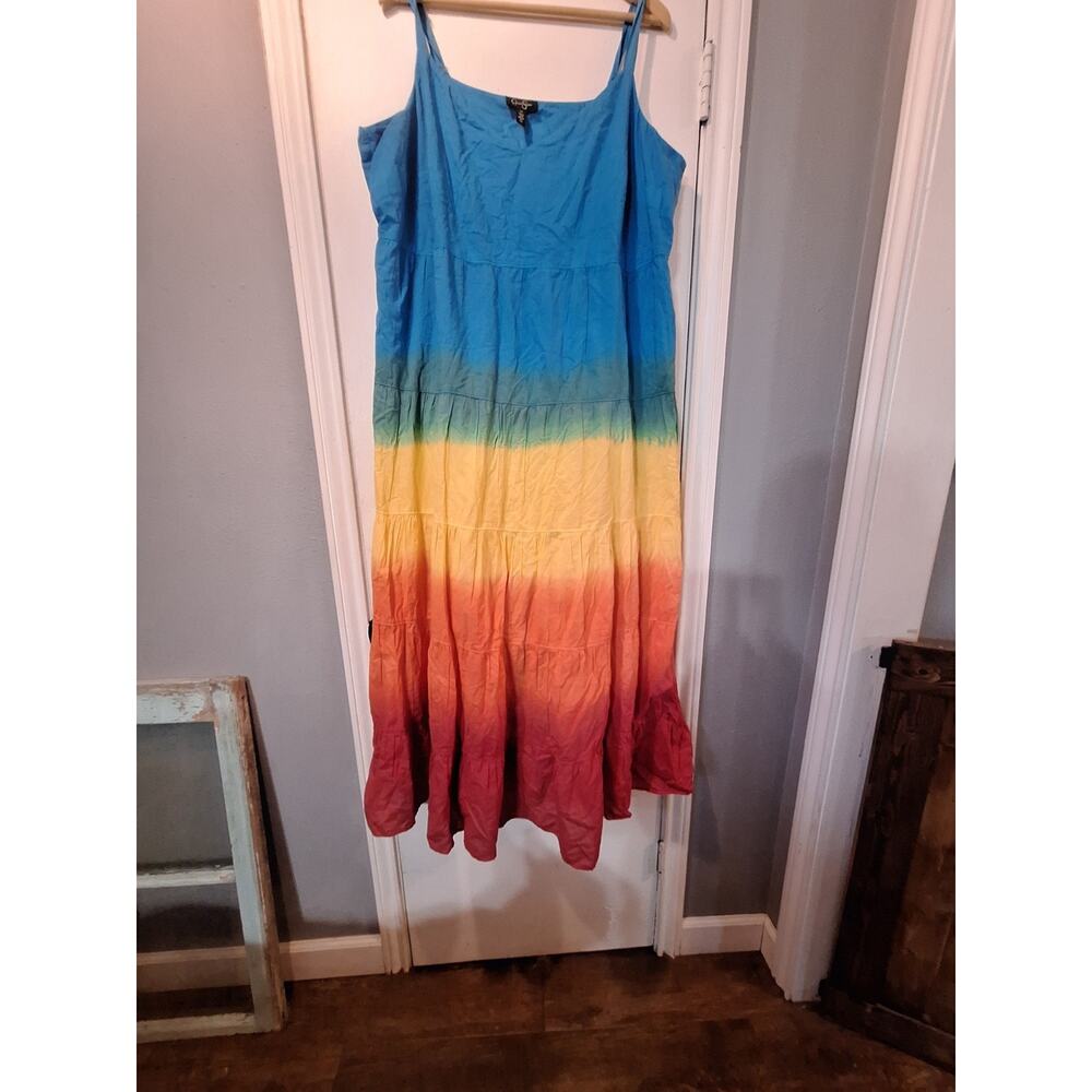 Jessica Simpson Rainbow Ombré Tiered Tie Dye Maxi Dress Sz 3xl NWT